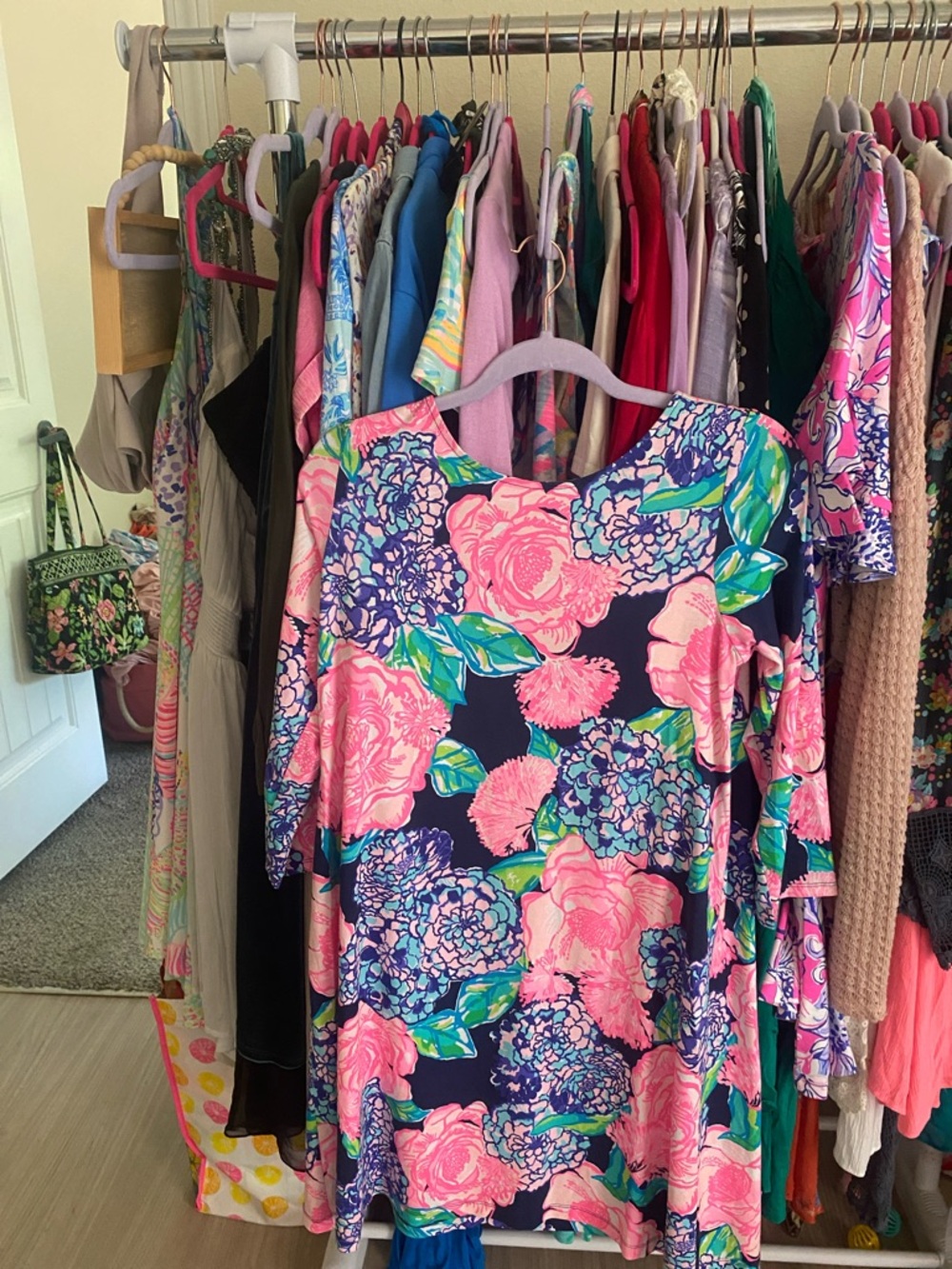Lilly Pulitzer Hey Hey Bouquet Navy Floral Pink & Green Shift Dress